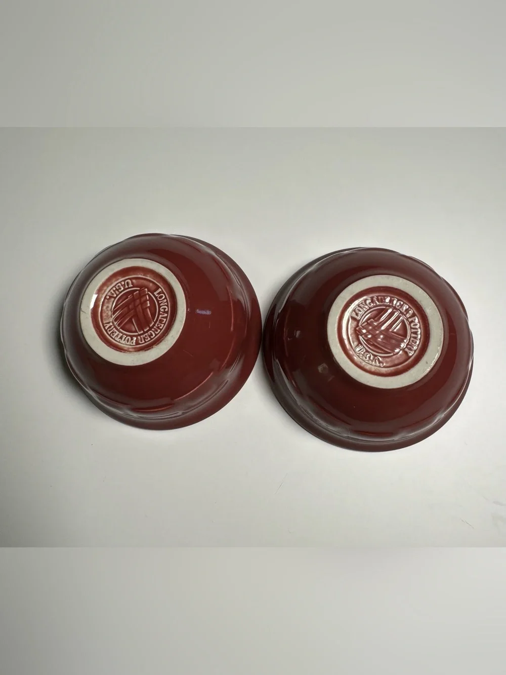 LONGABERGER Small Dessert Bowls WOVEN TRADITIONS Paprika Burgundy Pottery (2)